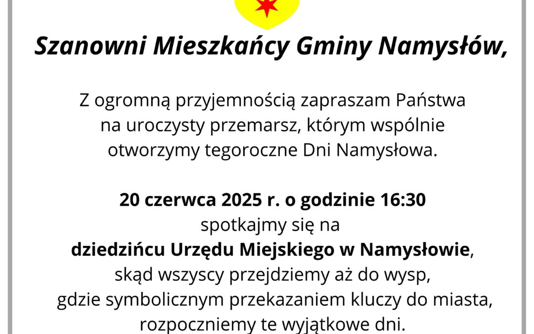 ZAPROSZENIE NA DNI NAMYSŁOWA