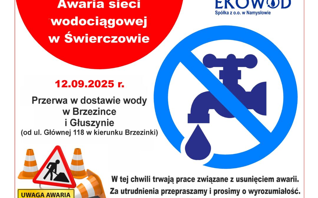 AWARIA SIECI WODOCIĄGOWEJ W GŁUSZYNIE