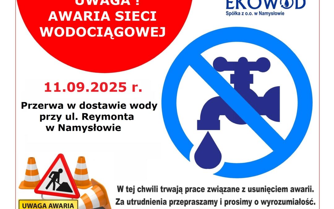 AWARIA SIECI WODOCIĄGOWEJ W NAMYSŁOWIE