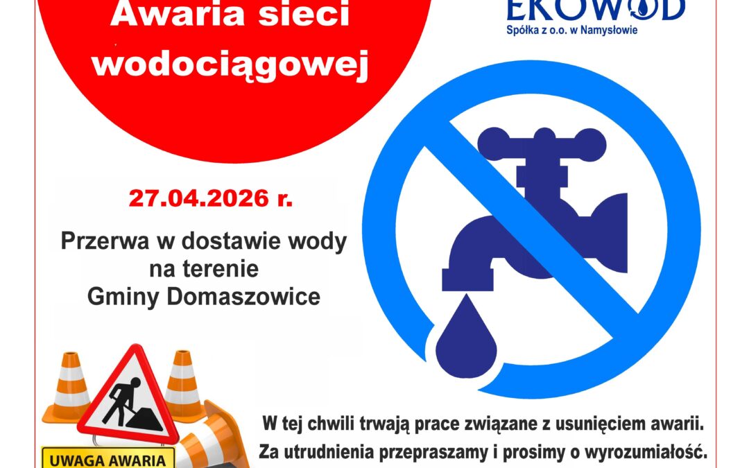 Awaria sieci wodociągowej w Gminie Domaszowice