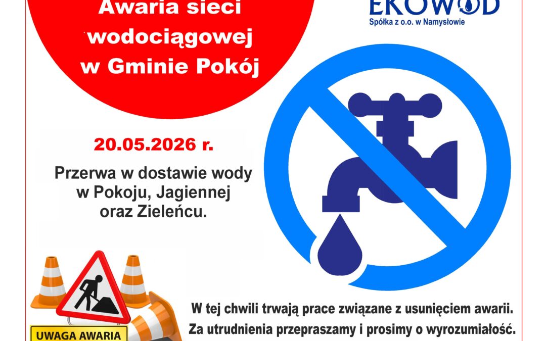 Awaria sieci wodociągowej w Gminie Pokój